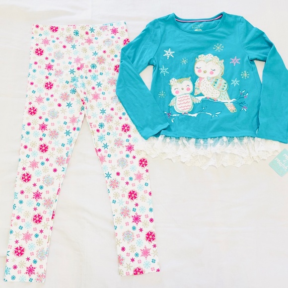 SOLD   Cynthia Rowley Girls Owl Shirt Leggings 2-Pc Outfit Set Multicolor 10/12 - Picture 1 of 3